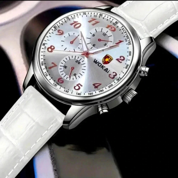 1pc Men's White Business Watch Advanced Quartz Casual Leather Strap Men's Watch. - Picture 4 of 7